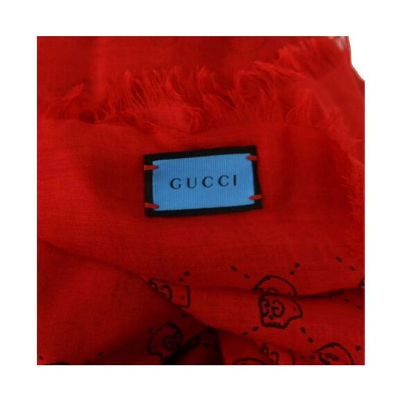Gucci Women's Ghost Red Modal / Silk GG Skull Print Large Square Scarf - Picture 4 of 8